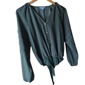Draper James Dark Green Polka Dot Blouse